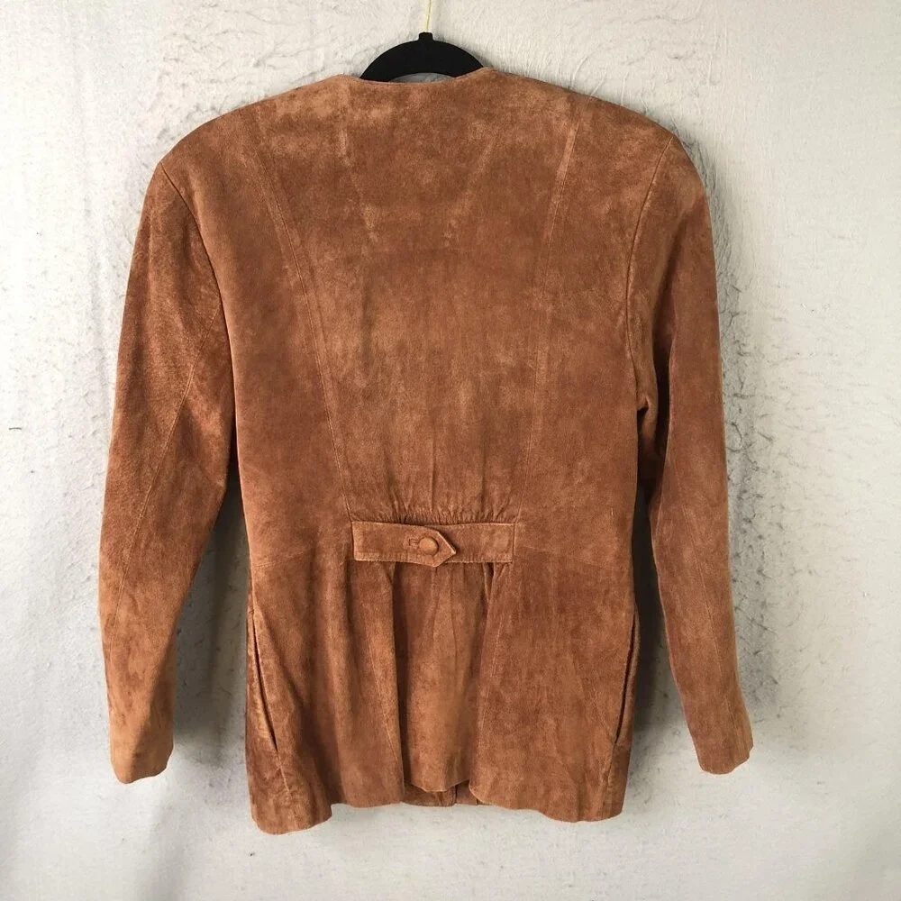 Vintage Nuons Suede Jacket Womens 6 Brown Genuine Leather Blazer - Picture 2 of 16